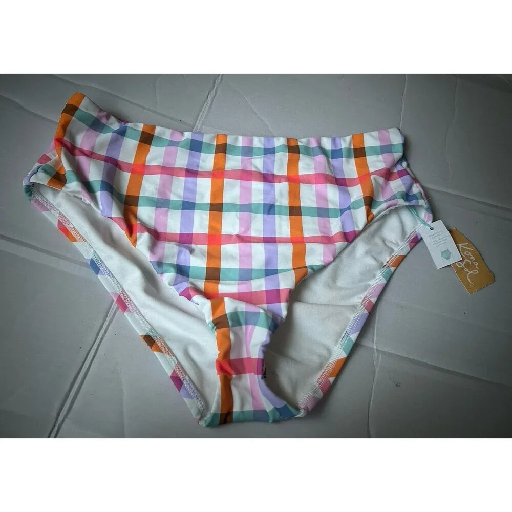 Kona Sol Women's Plaid High Waist Bikini Bottom - L(12-14)